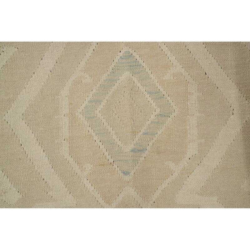 Hand Woven Oriental 100% Wool Carpet Southwestern Tribal Beige & Ivories Kilim Area Rug - 5' 10'' X 3' 8''