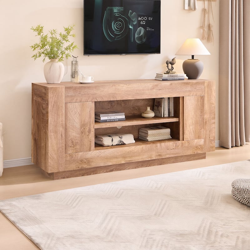 Modern TV Stand, Entertainment Center for TVs Up to 80", Thick Wood