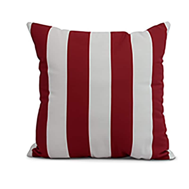 16 x 16 Inch Rugby Stripe Stripe Print Outdoor Pillow - Red