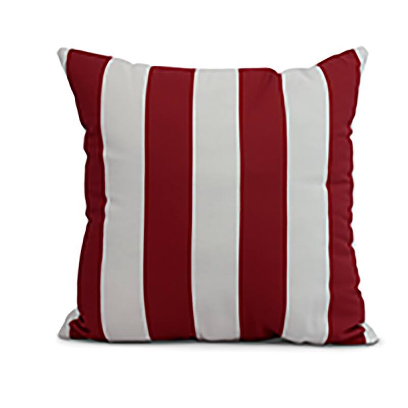 18 x 18 Inch Rugby Stripe Stripe Print Outdoor Pillow - Red