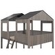 preview thumbnail 12 of 11, Full Over Full Wood Bunk Bed w/ Roof, Window, Guardrail, Ladder Loft Bed Frame for Kids, Teens, Girls Floor Bed, Antique Gray