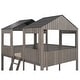 preview thumbnail 12 of 26, Full Over Full Wood Bunk Bed with Roof, Window, Guardrail & Ladder, Playhouse-Inspired, Safe & Durable Design, Antique Grey