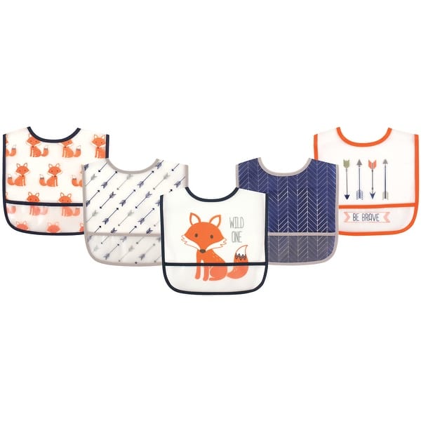 slide 1 of 1, Hudson Baby Infant Boy Waterproof PEVA Bibs 5pk, Fox, One Size - Fox - One Size One Size - Fox