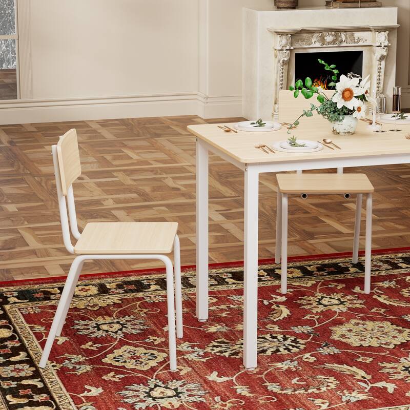 5 Piece Dining Table Set with 4 Chairs, Kitchen Table & Chairs Set, Rectangular Dinette Set with Backrest and Metal Frame