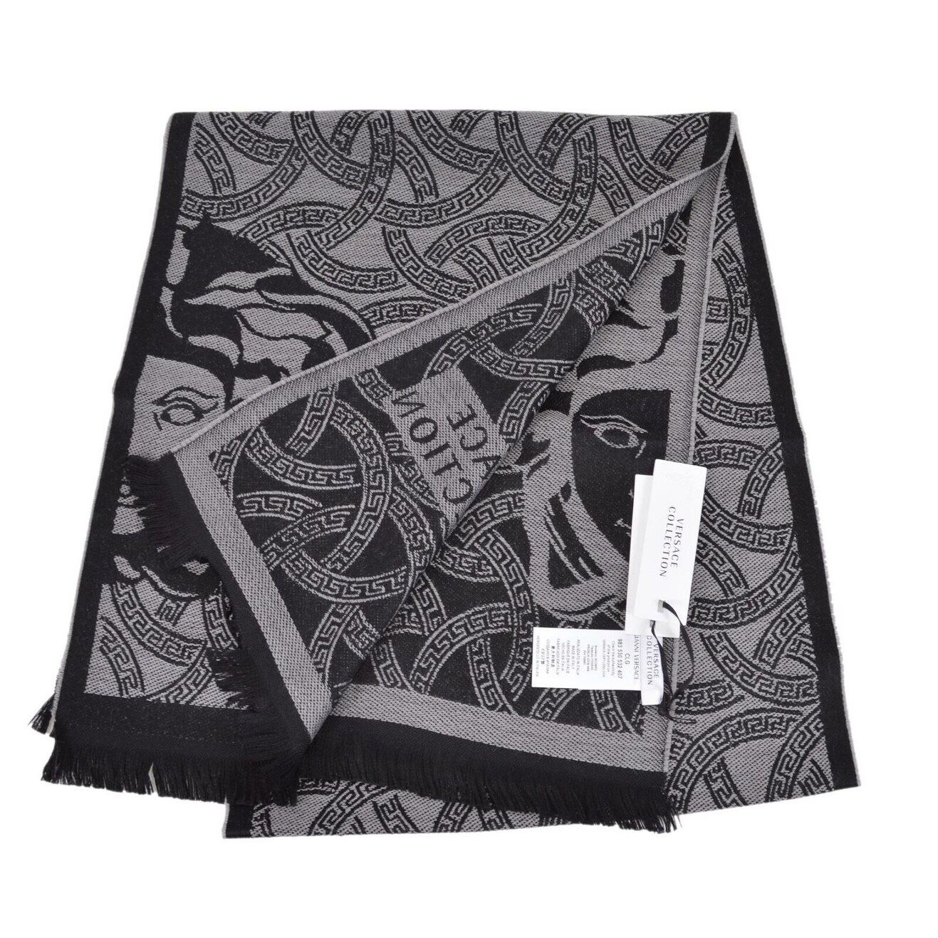 Shop Versace Collection Black Grey Wool Blend Medusa Logo Scarf Muffler 72 X 14 5 On Sale Overstock 29643934