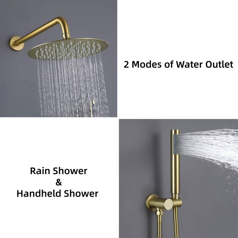 Brushed Gold Rain Shower System Wall Mount Rain Shower Head With Handheld Shower Combo Set Rough-In Valve
