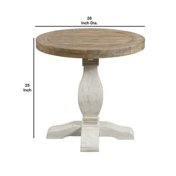 26 Inch Round End Table With Pedestal Base Brown And White Saltoro ...