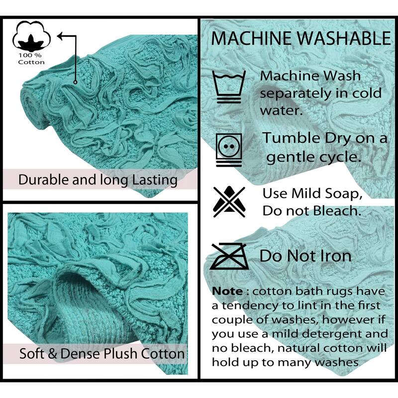 Home Weavers Modesto Collection 100% Cotton Bath Rug, Non-Slip Bath Rug, Extra Soft, Machine Wash, 4 Pcs Set with Runner