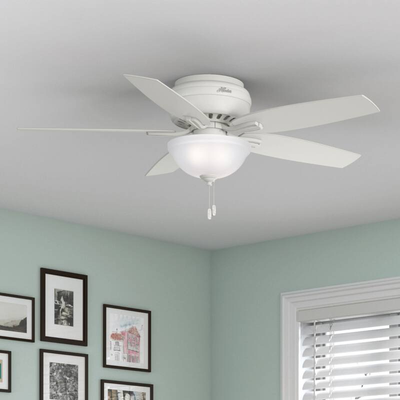 Hunter 52" Newsome Flush Mount Ceiling Fan with LED Bowl Light Kit and Pull Chain - Fresh White