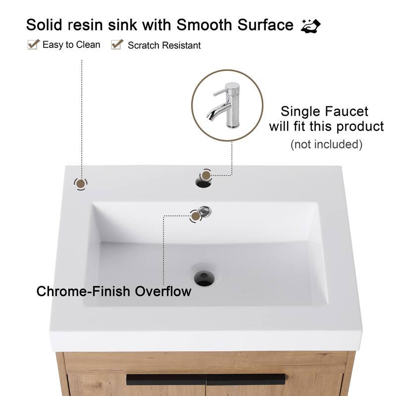 Malwee 24" Floating Bathroom Vanity, Modern Wall Mounted Bathroom Vanity with Resin Top and Soft Close Door