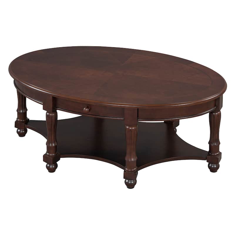 Oval Coffee Table with Drawer and Storage Shelf, 45"Antique Cocktail Table French Country Center Table for Living Room