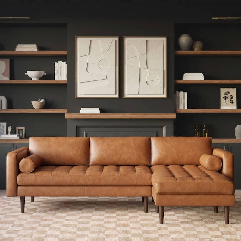 Poly & Bark Napa 104.5" Right-facing Sectional Sofa - Full Grain Genuine Italian Leather