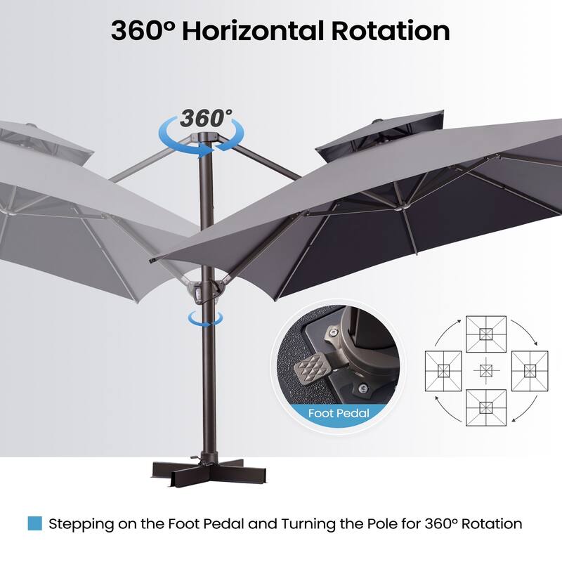 10 x 13 Feet Double Top Rectangular Rotating Patio Offset Cantilever Umbrella with Crank