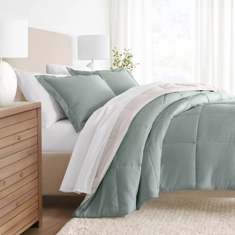 Solid Color Microfiber Reversible Comforter Full/Queen Eucalyptus