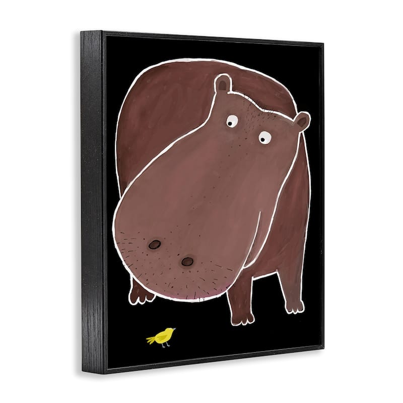 Stupell Hippo & Bird on Black Framed Giclee Art Design By Carla Daly