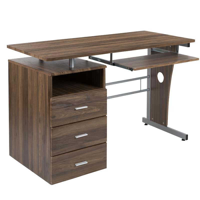 Pedestal 3-drawer Computer Desk with Keyboard Tray
