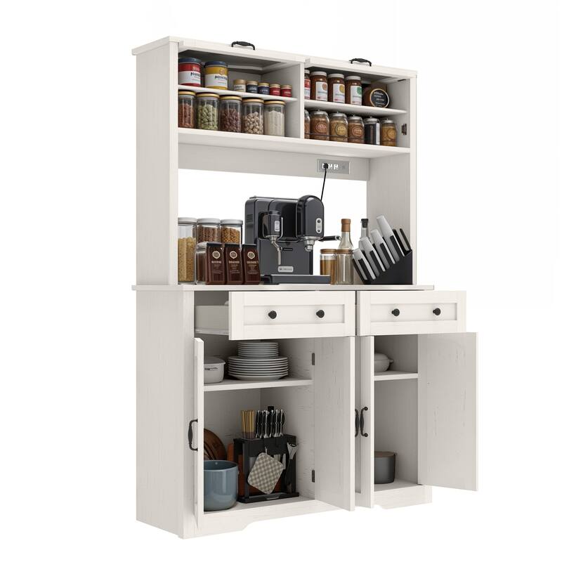 Moasis 71" Tall Kitchen Storage Pantry Cabinet,Sideboard Buffet With 2 Drawers and Power Outlets