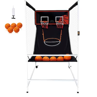 Arcade Cage Basketball Game, 2 Player Indoor Basketball Game, Home Dual Shot Sport with 5 Balls, 8 Game Modes - 5 basketballs