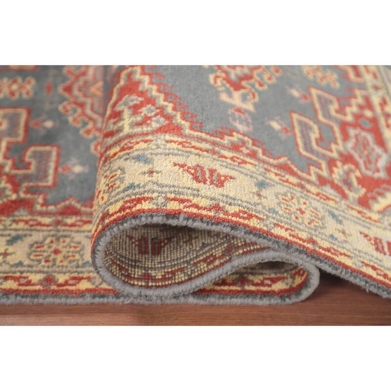 Gray Geometric Kazak Accent Rug Hand-Knotted Oriental Wool Carpet - 2'11"x 5'1"