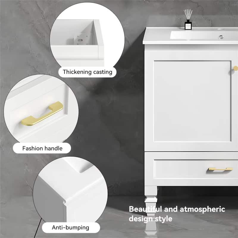 30" Bathroom Vanity Abundant Storage Cabinet -1 Soft Close Doors and 3 Drawer