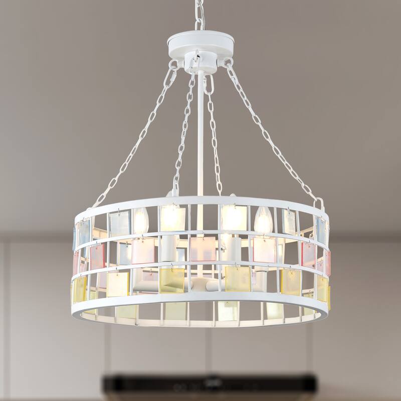 CurveCurio 20" Modern Tiffany DIY Chandelier, 6-Light w 24" Adjustable Hanging Chain for Dining Room, Bedroom and Foyer - Matte White