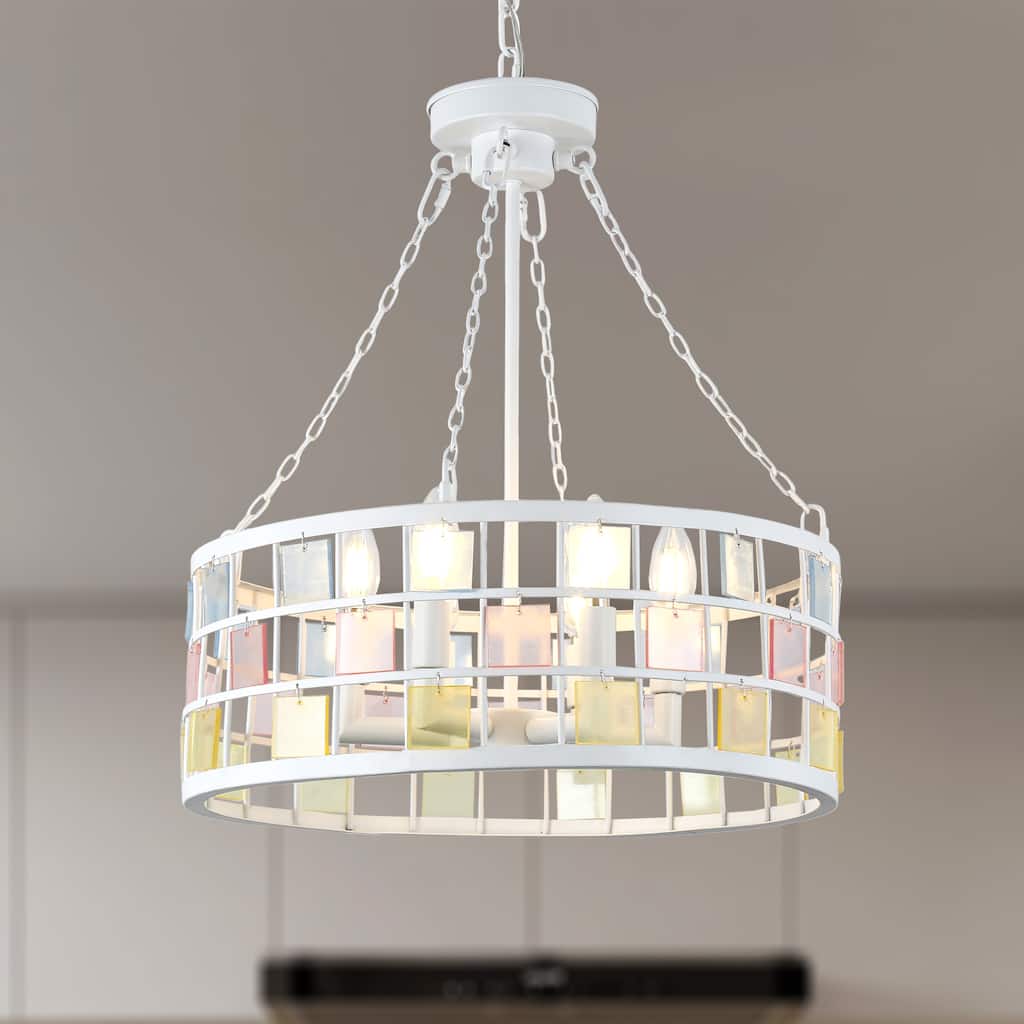 CurveCurio 20" Modern Tiffany DIY Chandelier, 6-Light w 24" Adjustable Hanging Chain for Dining Room, Bedroom and Foyer