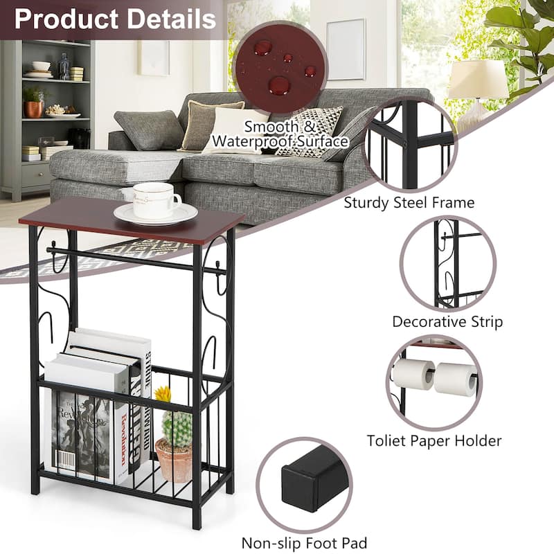 Costway Side Sofa Narrow Table w/ Removable Paper Holder for Living - 14.5'' x 8'' x 21.5''