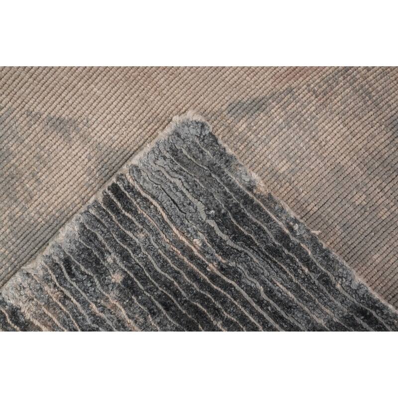 Hand Knotted Oriental Viscose Silk Carpet Modern Pictorial Greys & Charcoal Abstract Area Rug - 7' 0'' X 5' 0''