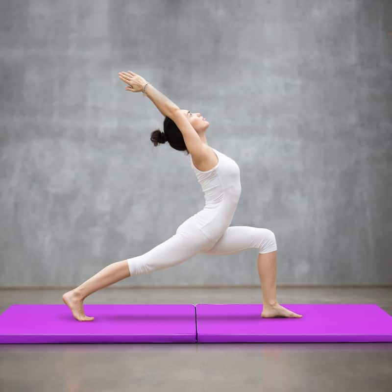 Costway 6''x 2''Gymnastics Yoga Mat Thick Two Folding Panel Gym Purple