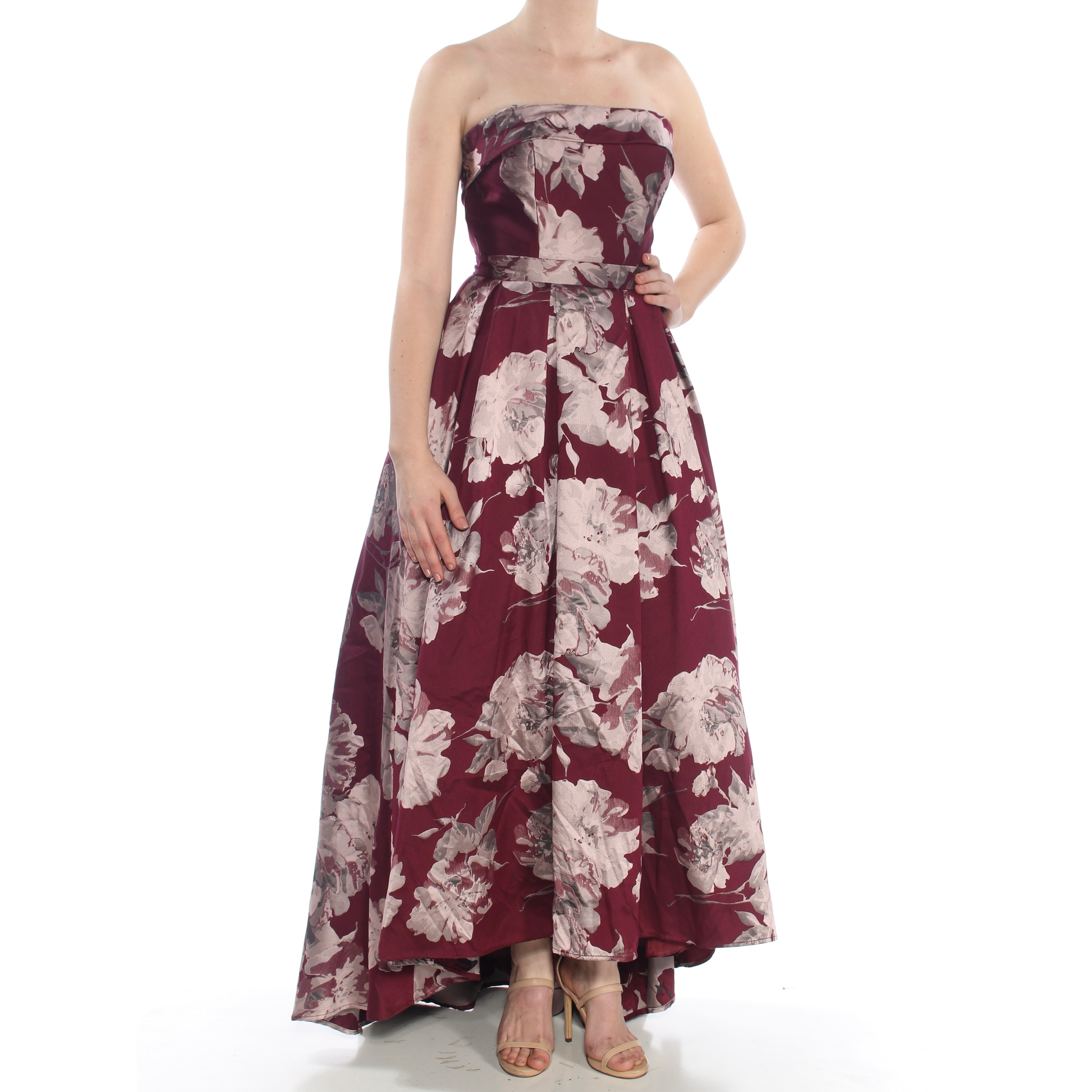 burgundy floral gown