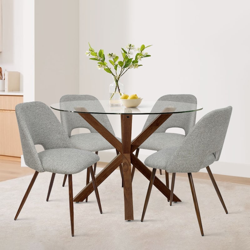 5 Piece Glass Walnut Dining Table Set