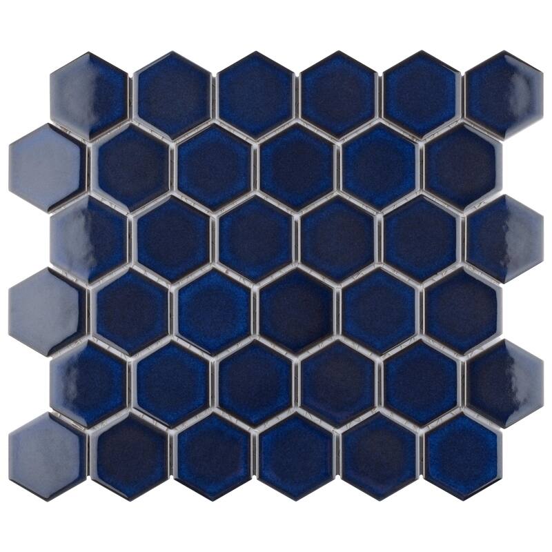 Merola Tile Tribeca 2" Hex Glossy Cobalt 11-1/8" x 12-5/8" Porcelain Floor and Wall Tile