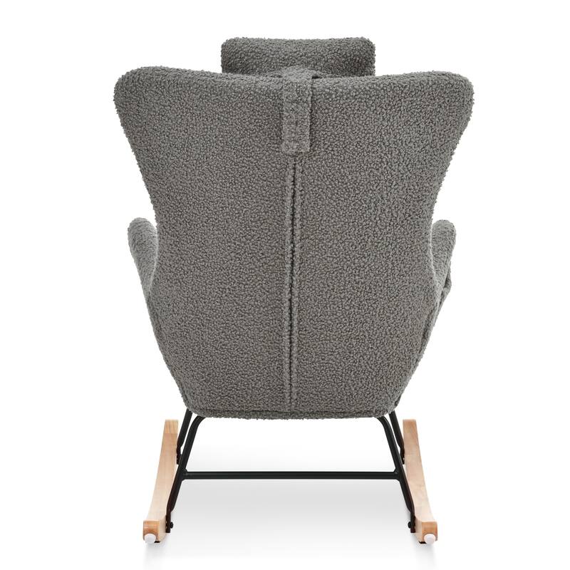 Polyester Glider Chair with Adjustable Headrest and Storage Pocket, Rubber Wood Base