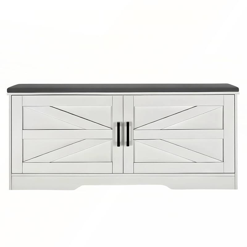 Farmhouse Shoe Bench with Padded Seat Cushion