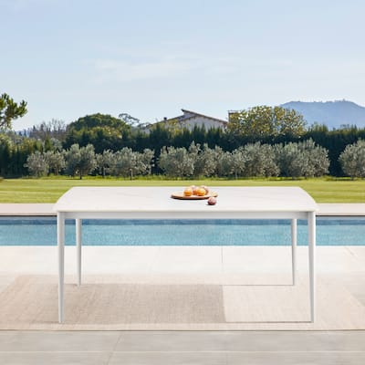 Rhodes 71 Inch Snowy Sintered Stone and Aluminum Indoor Outdoor Dining Table