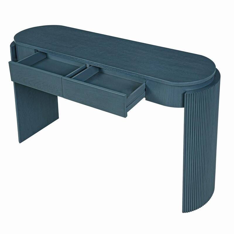 55.1" Wood Entryway Table with Fluted Design Legs and Two Storage Drawers