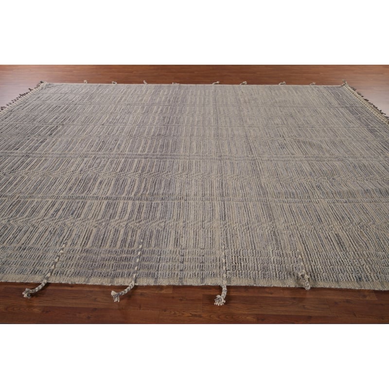 All-Over Striped Moroccan Large Area Rug Handmade Wool Carpet - 9'10"x 14'3"