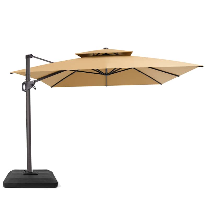VredHom Patio Outdoor 9 x 11 FT Cantilever-Offset Umbrella with Premium Weight Base - Tan