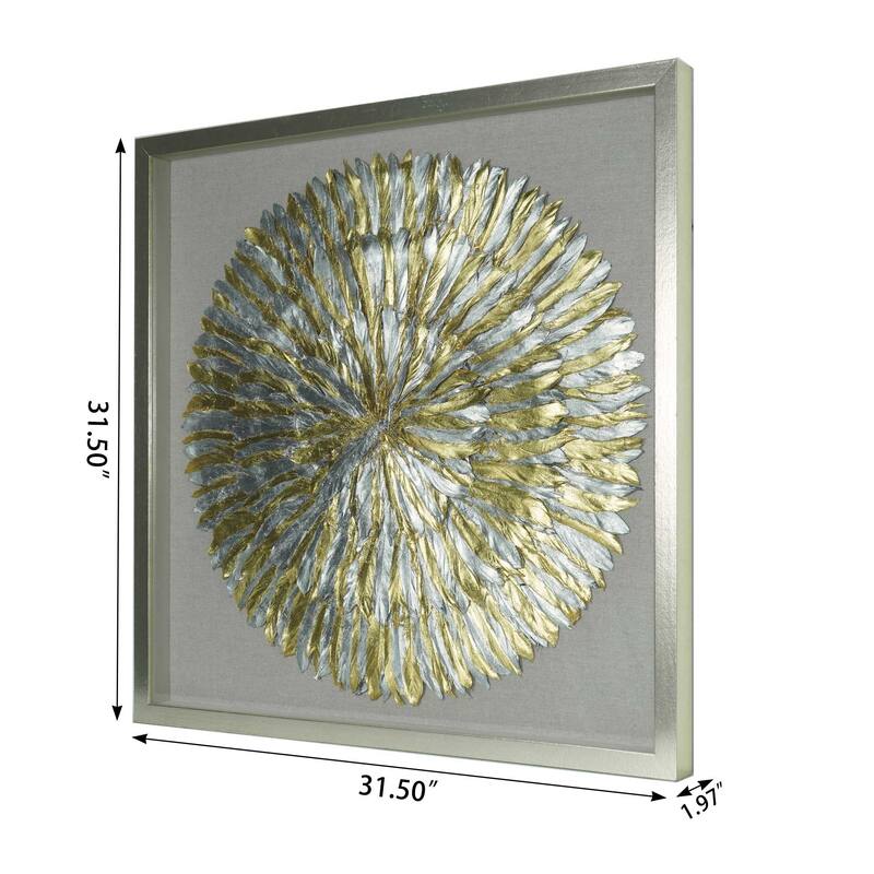 HUJI Gold and Silver Feather Wreath Shadow Box Wall Decor