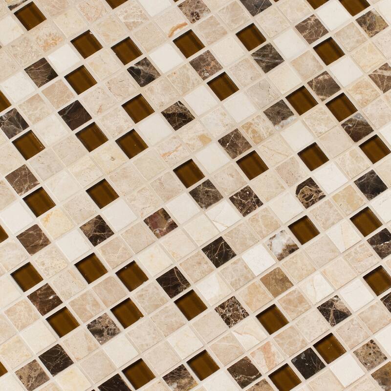 Ackland AKM-SG-1X1SQ-CA 12" x 12" Glass and Stone Square Mosaic Tile - - Castano Oro