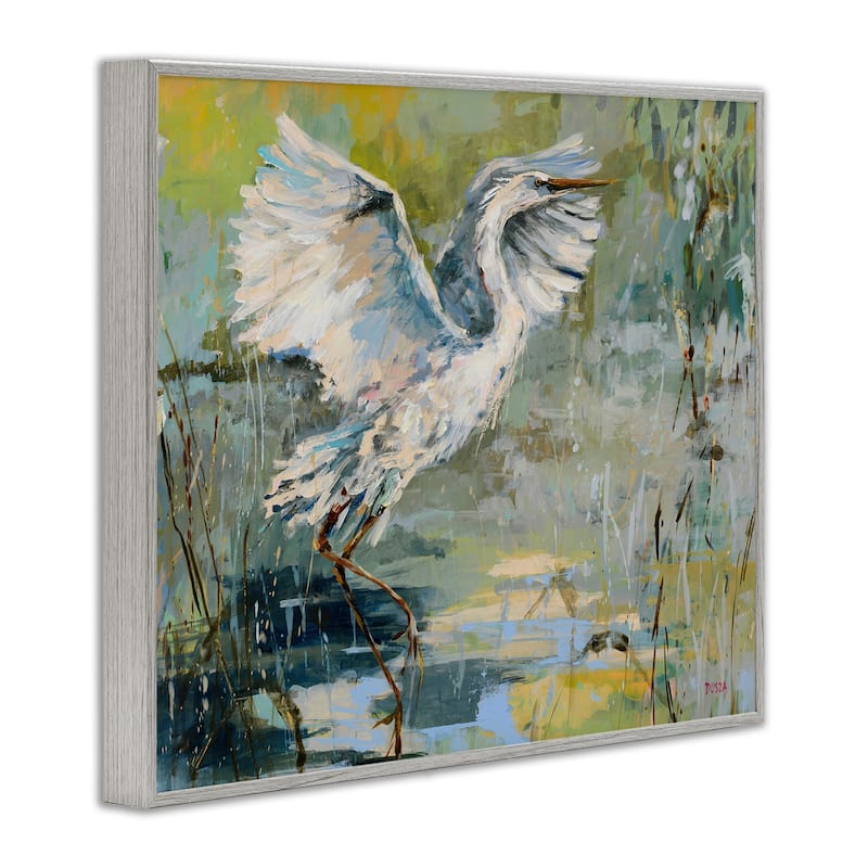 Stupell Radiant Crane at Pond Framed Giclee Art Design By Dusza