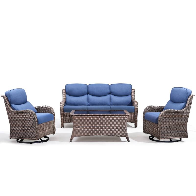 Meyreso 4-Piece Wicker Outdoor Patio Conversation Set with 5-Inch Thick Olefin Cushions