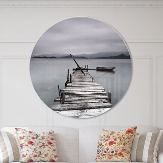 Designart 'Pier and Boats at Seashore' Oversized Coastal Wall CLock