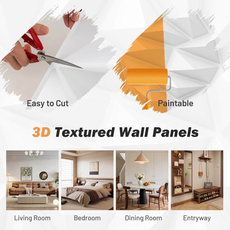 Costway 20/40 Pack 3D Wall Panels PVC Diamond Textured Wall Tiles for