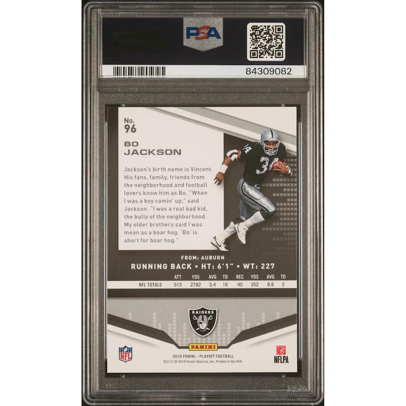 Bo Jackson 2019 Panini Playoff Football Card #96 Graded PSA 10 - 8'6" x 11'6"
