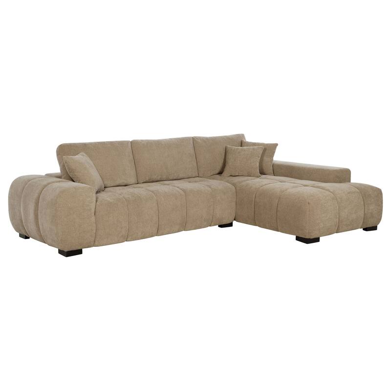 Plather Upholstered Sectional Chaise Sofa - Camel