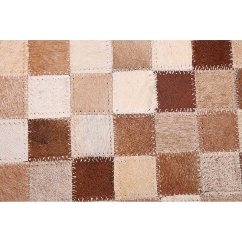 ECARPETGALLERY Handmade Cowhide Patchwork Brown Leather Rug - 5'0 x 8'0