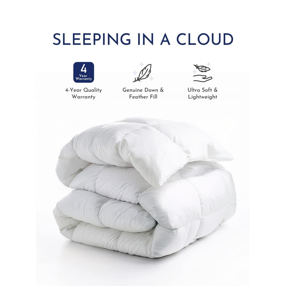 Highland Feather All Season White Down and Feather Comforter Lightweight Duvet Insert with Corner Ties