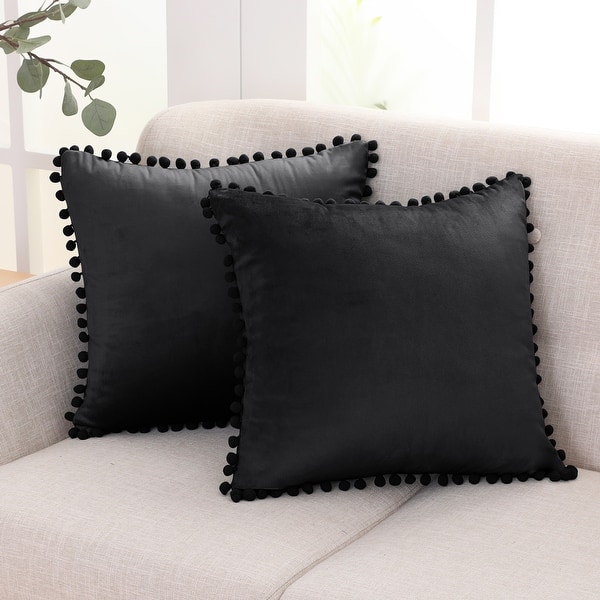 slide 2 of 9, Deconovo Velvet Pom-poms Throw Pillow Covers 2 PCS(Cover Only) 16x16 - Black