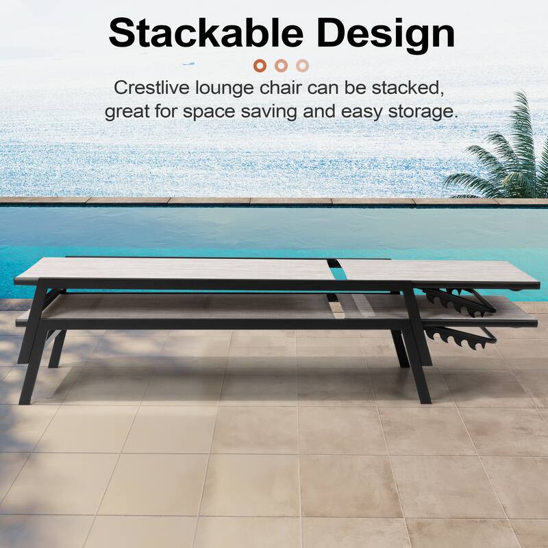 Crestlive Products Outdoor Patio Adjustable Stackable Chaise Lounges Chairs with Arms (Set of 2/4 )